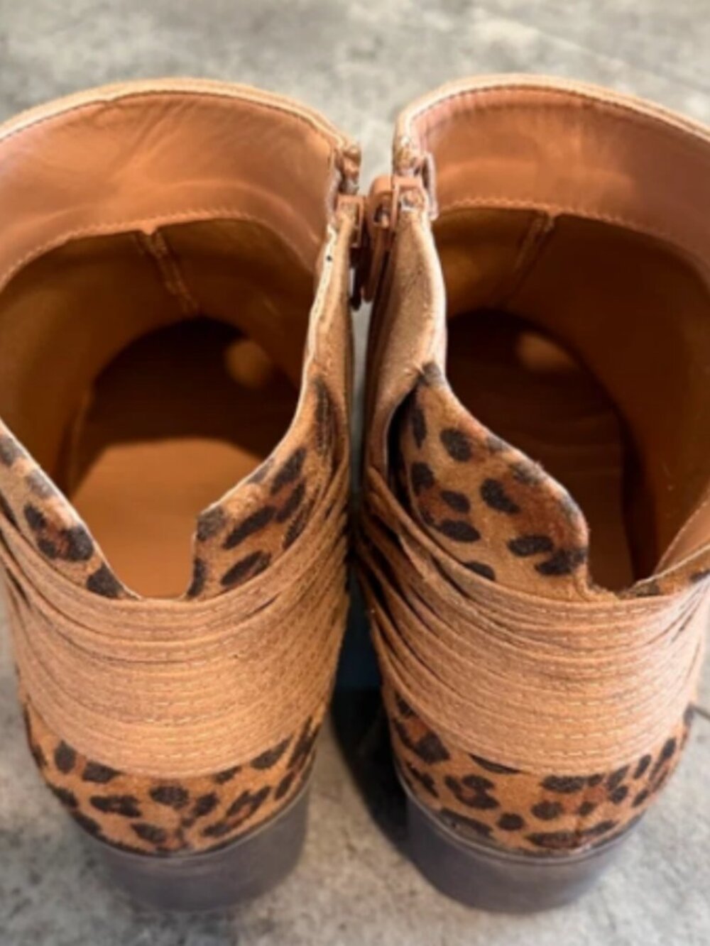 Tan Suede Booties with Leopard Accent - Picture 4 of 4